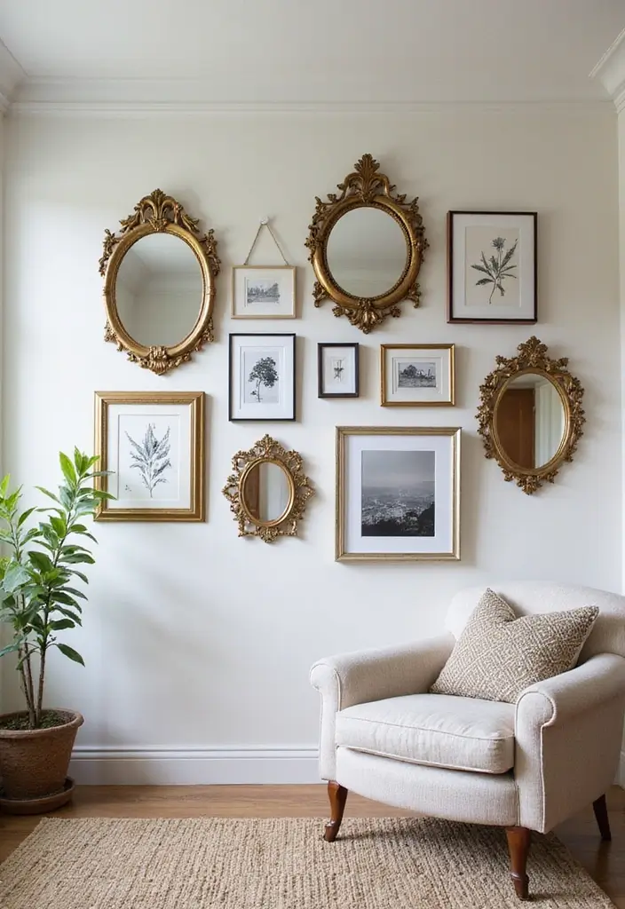 25 Vintage Gold Mirror Decor Ideas That Bring Timeless Elegance Home 5 25 Vintage Gold Mirror Decor Ideas That Bring Timeless Elegance Home - 5. Wall Art with Mirrors
