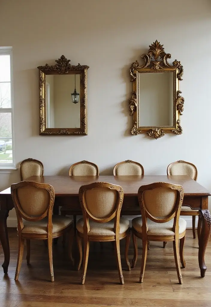 25 Vintage Gold Mirror Decor Ideas That Bring Timeless Elegance Home 8 25 Vintage Gold Mirror Decor Ideas That Bring Timeless Elegance Home - 8. Chair Accents with Gold Mirrors