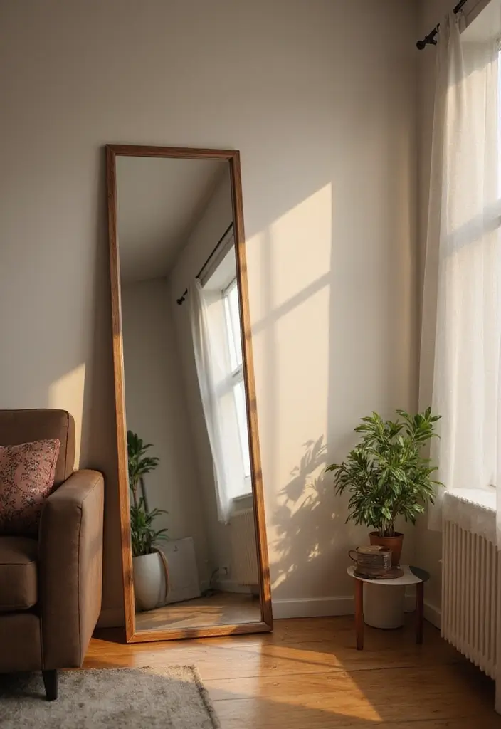 26 Full Length Mirror Decor Ideas for Small Apartments and Tight Spaces 1 26 Full Length Mirror Decor Ideas for Small Apartments and Tight Spaces - 1. Leaning Tower of Style