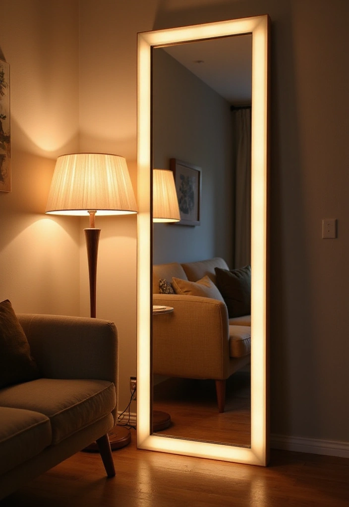 26 Full Length Mirror Decor Ideas for Small Apartments and Tight Spaces 13 26 Full Length Mirror Decor Ideas for Small Apartments and Tight Spaces - 13. Mirror and Lighting Duo