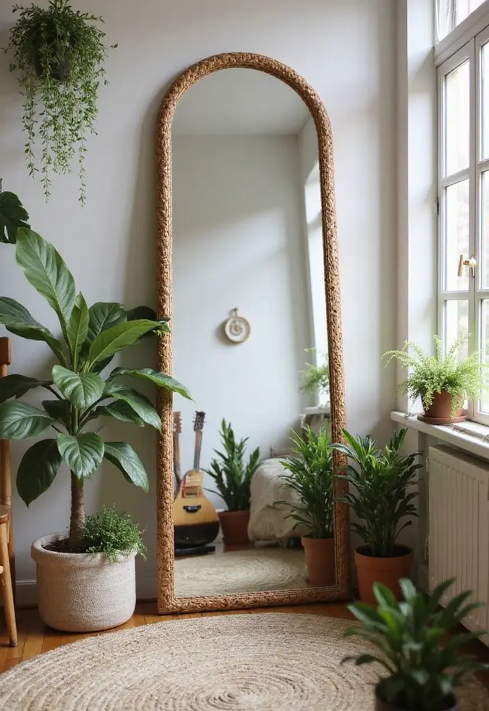 26 Full Length Mirror Decor Ideas for Small Apartments and Tight Spaces 18 26 Full Length Mirror Decor Ideas for Small Apartments and Tight Spaces - 18. Woven Wonders