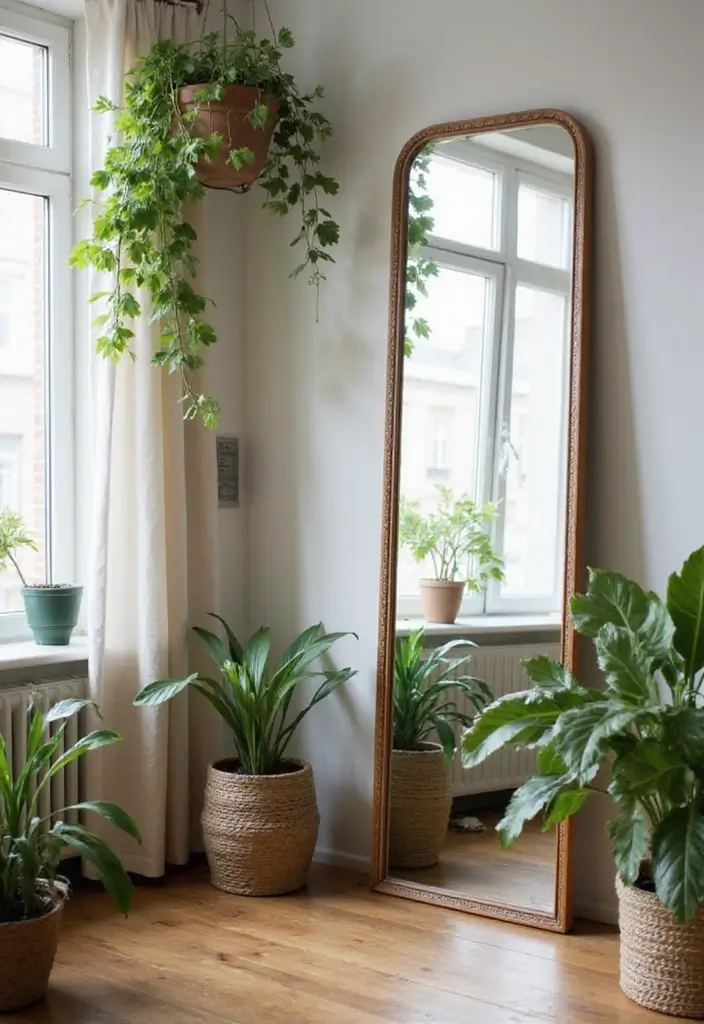 26 Full Length Mirror Decor Ideas for Small Apartments and Tight Spaces 25 26 Full Length Mirror Decor Ideas for Small Apartments and Tight Spaces - 25. Framed in Greenery