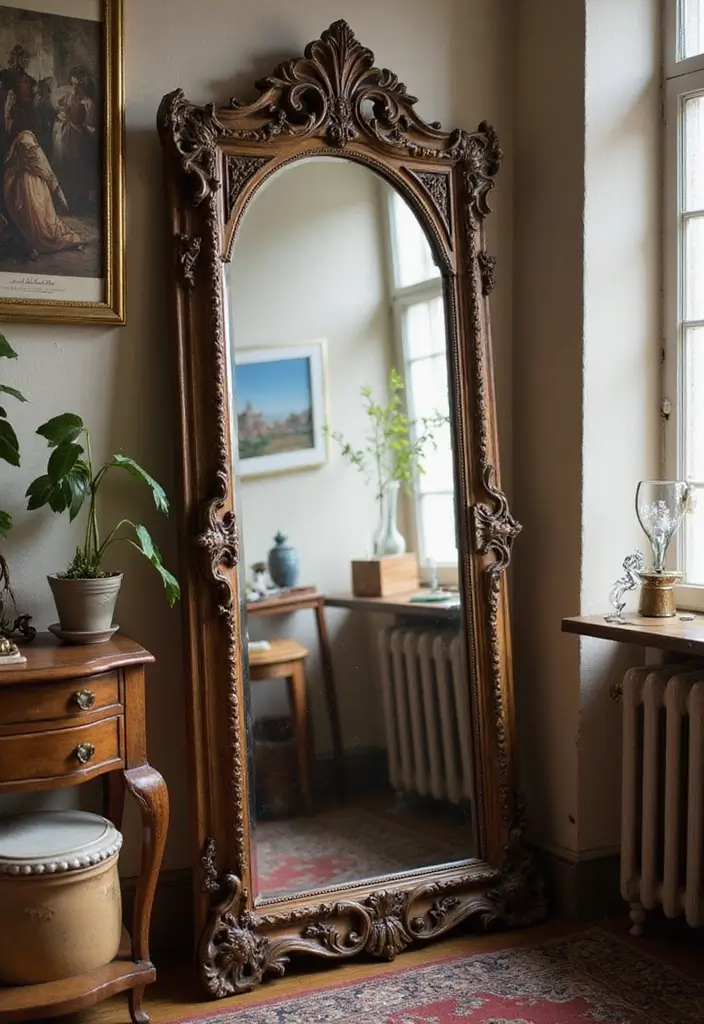 26 Full Length Mirror Decor Ideas for Small Apartments and Tight Spaces 9 26 Full Length Mirror Decor Ideas for Small Apartments and Tight Spaces - 9. Vintage Charm