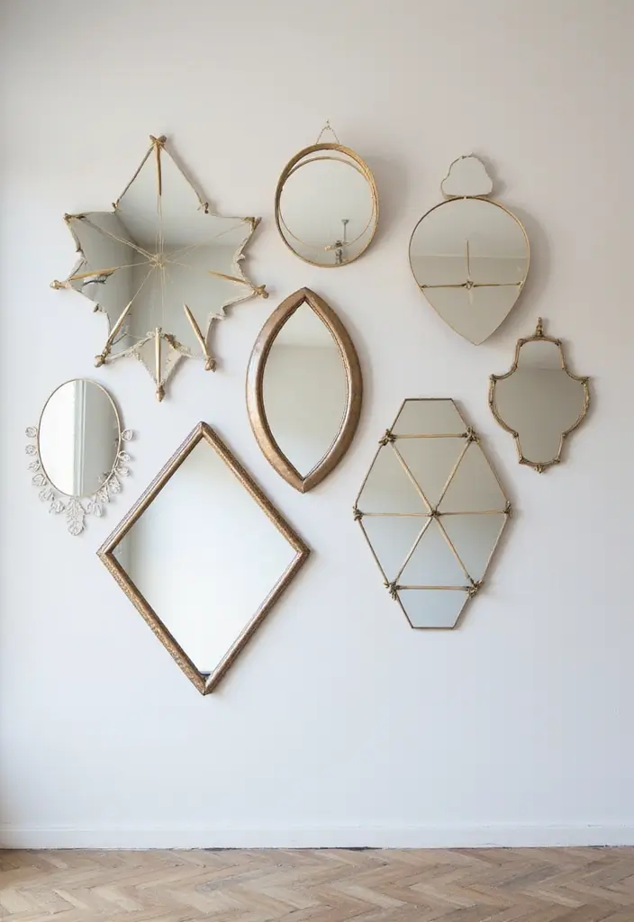 26 Mirror Wall Decor Ideas That Work for Both Traditional and Modern Styles 3 26 Mirror Wall Decor Ideas That Work for Both Traditional and Modern Styles - 3. Geometric Mirror Arrangements