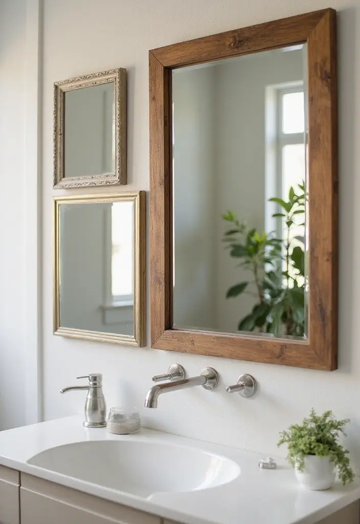 26 Round Mirror Bathroom Decor Ideas That Blend Function and Beauty 1 26 Round Mirror Bathroom Decor Ideas That Blend Function and Beauty - 1. Layered Square Mirrors for Depth