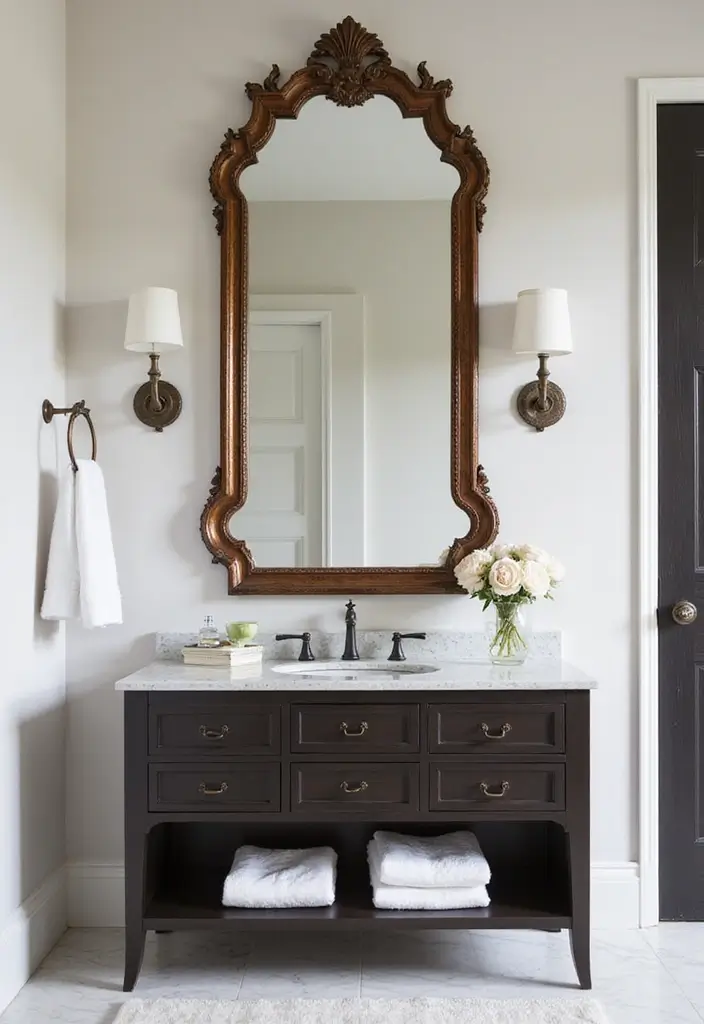 26 Round Mirror Bathroom Decor Ideas That Blend Function and Beauty 10 26 Round Mirror Bathroom Decor Ideas That Blend Function and Beauty - 10. Statement Mirror as Focal Point