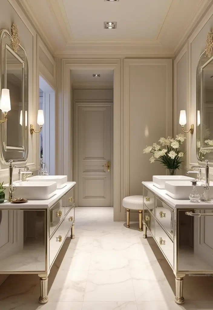 26 Round Mirror Bathroom Decor Ideas That Blend Function and Beauty 18 26 Round Mirror Bathroom Decor Ideas That Blend Function and Beauty - 18. Mirrored Furniture for Elegance