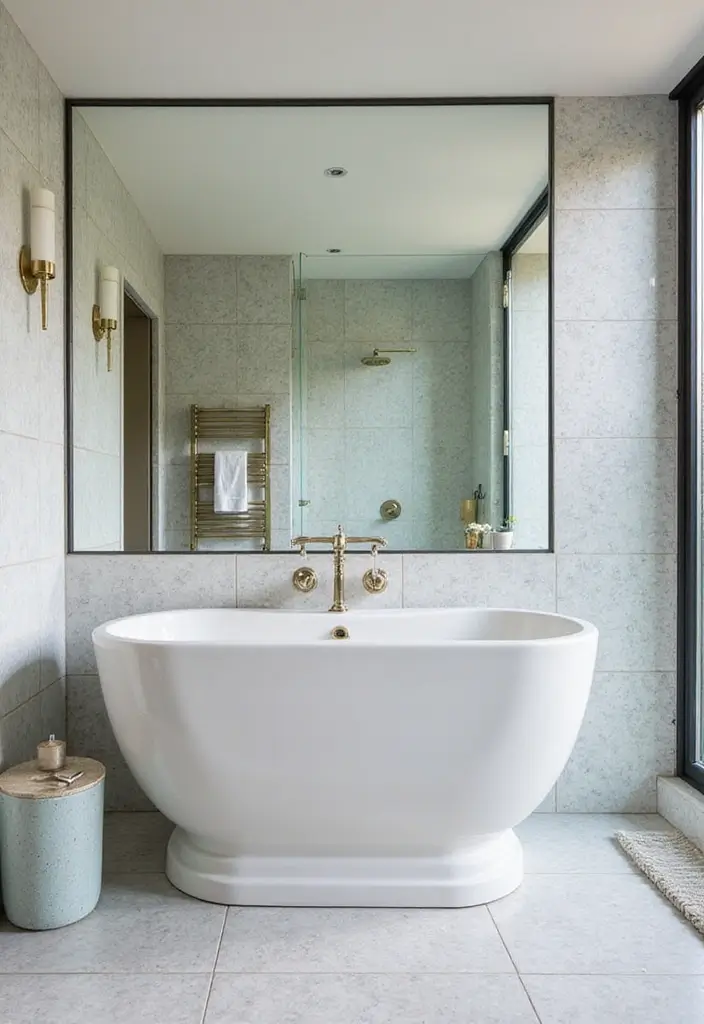 26 Round Mirror Bathroom Decor Ideas That Blend Function and Beauty 19 26 Round Mirror Bathroom Decor Ideas That Blend Function and Beauty - 19. Tiled Mirror Feature Wall