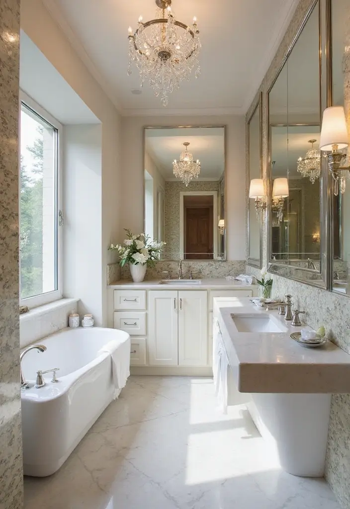 26 Round Mirror Bathroom Decor Ideas That Blend Function and Beauty 21 26 Round Mirror Bathroom Decor Ideas That Blend Function and Beauty - 21. Mirrored Backsplash for Extra Glam