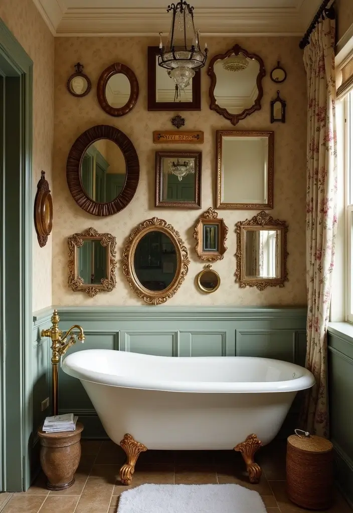 26 Round Mirror Bathroom Decor Ideas That Blend Function and Beauty 22 26 Round Mirror Bathroom Decor Ideas That Blend Function and Beauty - 22. Vintage Mirror Collage for Personal Flair