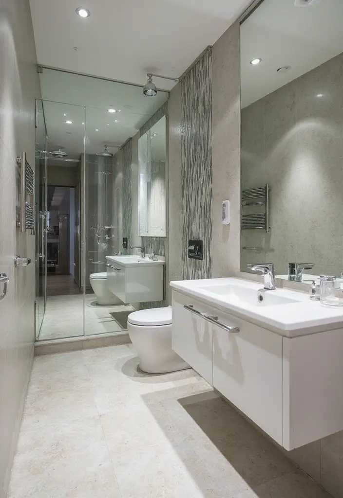 26 Round Mirror Bathroom Decor Ideas That Blend Function and Beauty 6 26 Round Mirror Bathroom Decor Ideas That Blend Function and Beauty - 6. Mirrored Tiles for Seamless Integration