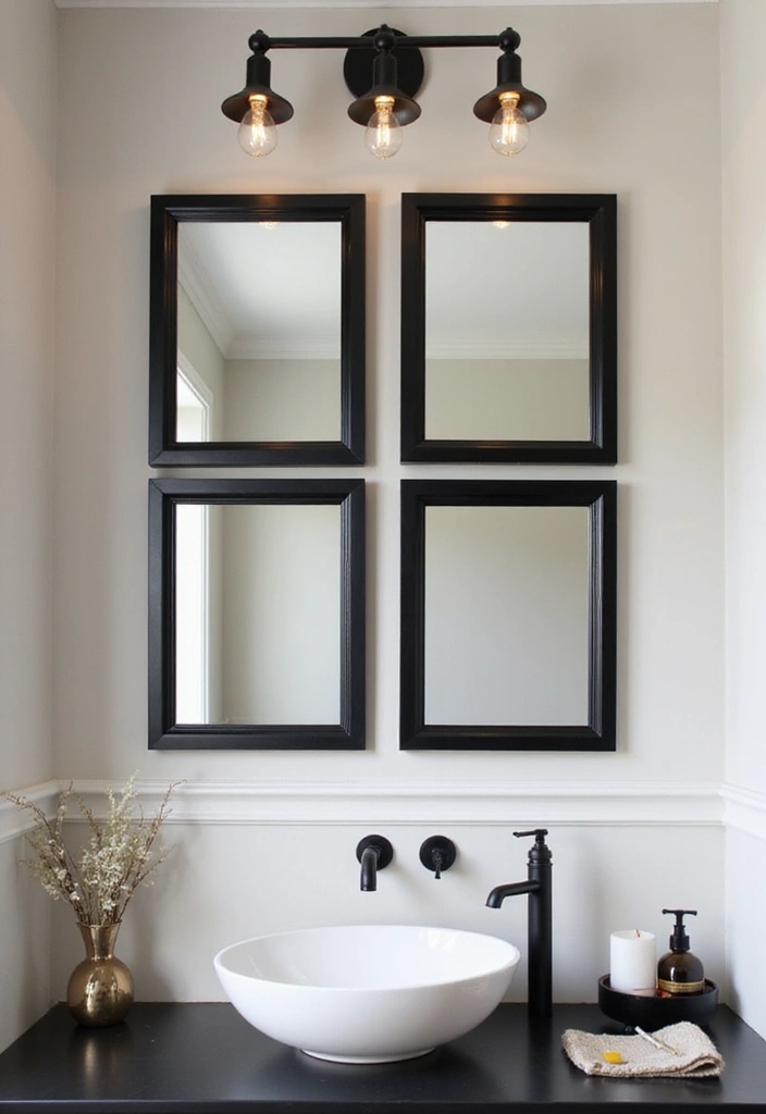 26 Round Mirror Bathroom Decor Ideas That Blend Function and Beauty 7 26 Round Mirror Bathroom Decor Ideas That Blend Function and Beauty - 7. Bold Black Frames for Contrast
