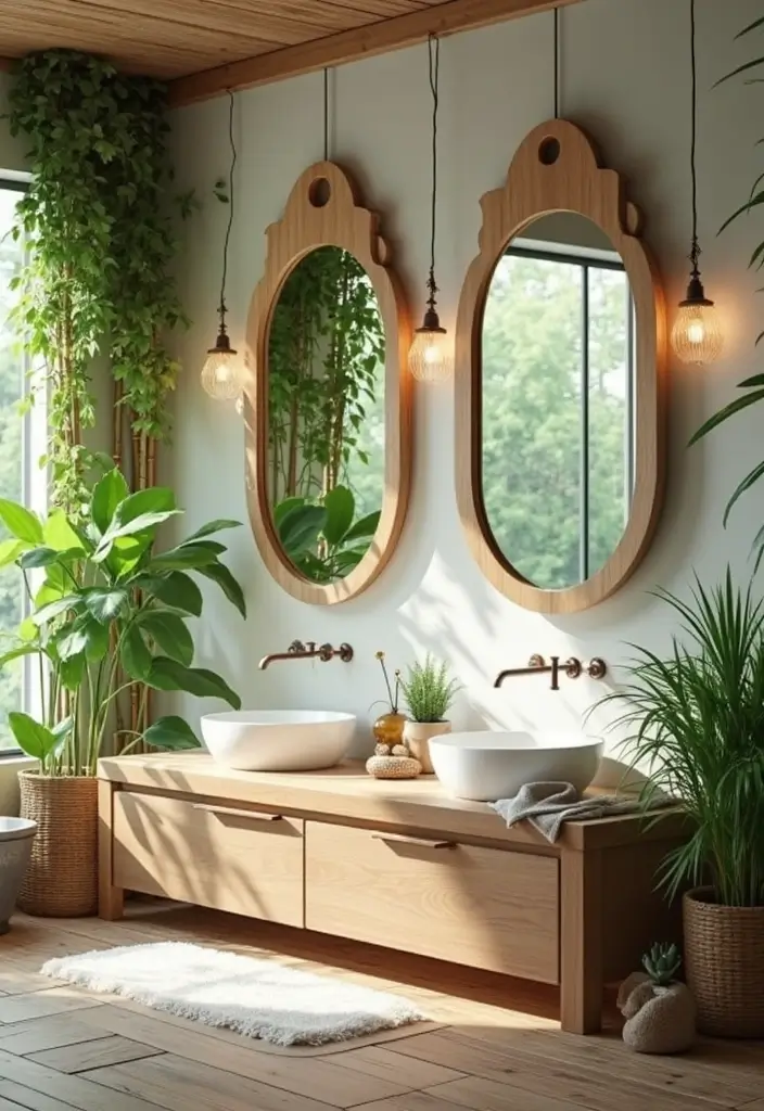 26 Round Mirror Bathroom Decor Ideas That Blend Function and Beauty 8 26 Round Mirror Bathroom Decor Ideas That Blend Function and Beauty - 8. Nature-Inspired Mirrors for Freshness