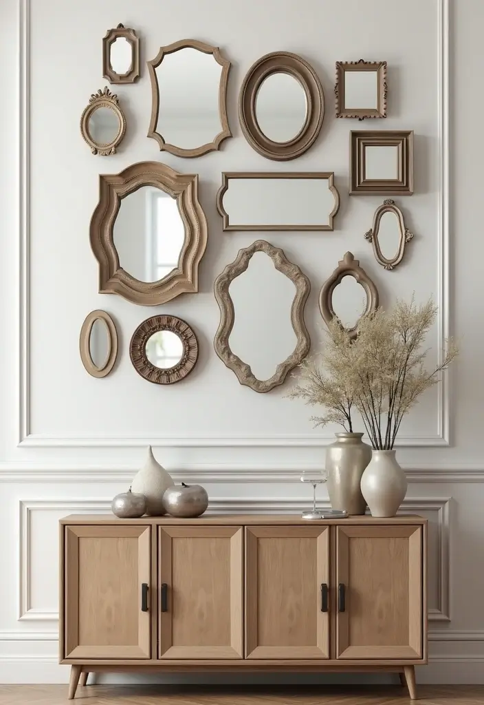 26 Small Mirror Wall Decor Ideas to Add Light and Depth to Your Bedroom - 1. Gallery Wall of Mirrors