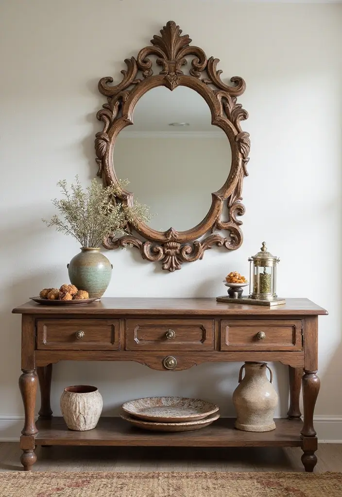 26 Small Mirror Wall Decor Ideas to Add Light and Depth to Your Bedroom - 10. Decorative Mirrors with Carvings