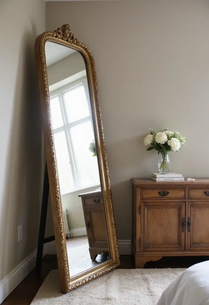 26 Small Mirror Wall Decor Ideas to Add Light and Depth to Your Bedroom - 14. Floor Mirrors for Dramatic Effect