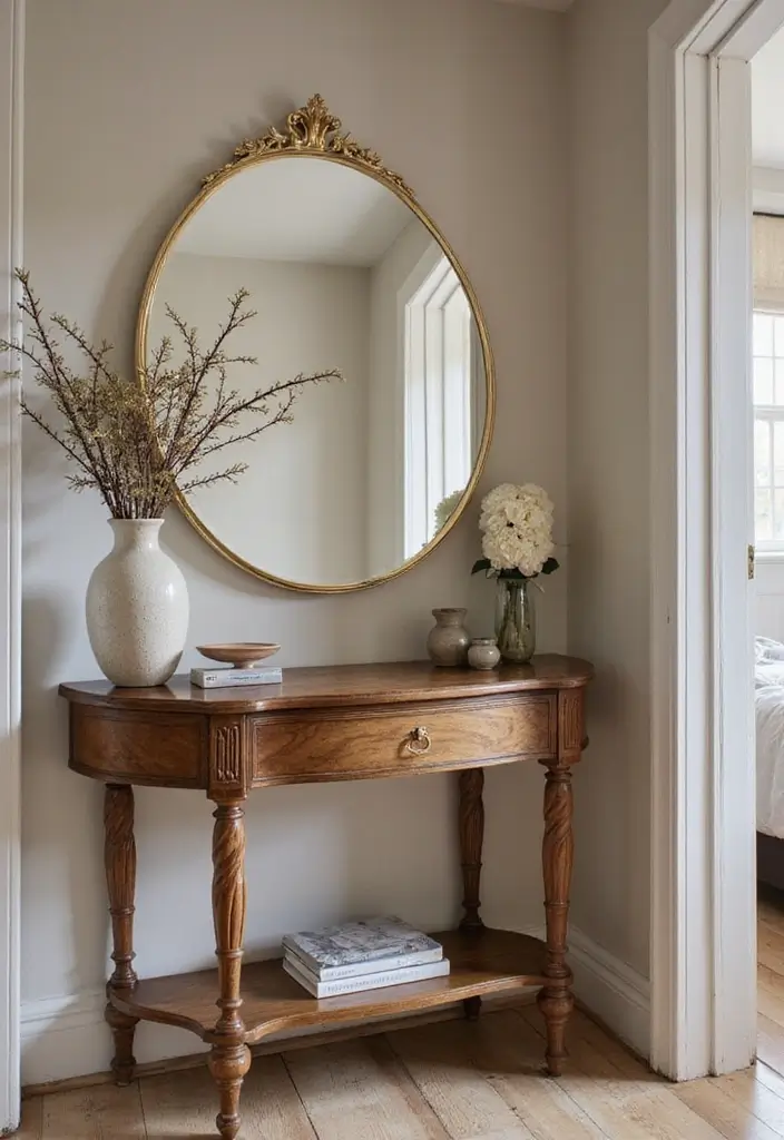 26 Small Mirror Wall Decor Ideas to Add Light and Depth to Your Bedroom - 19. Console Mirrors