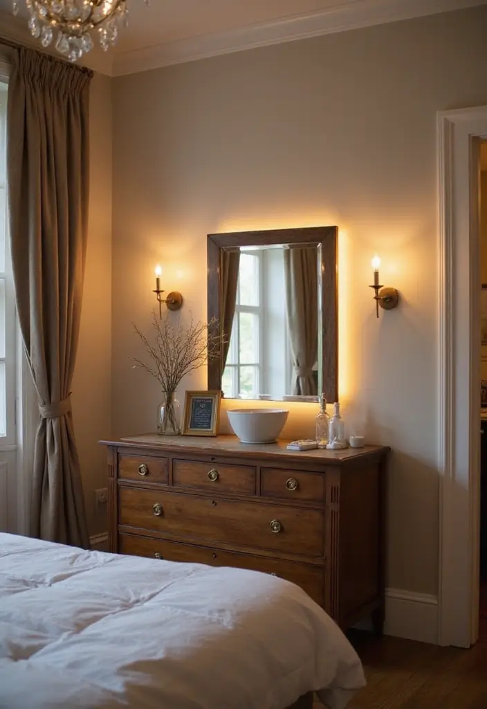 26 Small Mirror Wall Decor Ideas to Add Light and Depth to Your Bedroom - 21. Backlit Mirrors for Soft Glow
