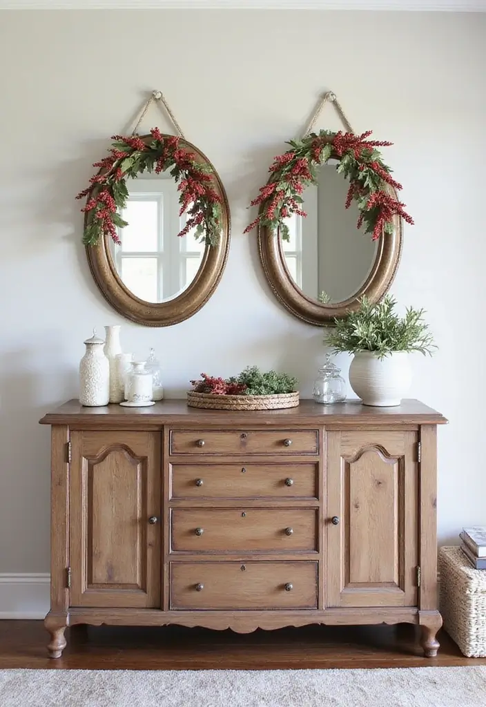 26 Small Mirror Wall Decor Ideas to Add Light and Depth to Your Bedroom - 26. Seasonal Mirror Decor