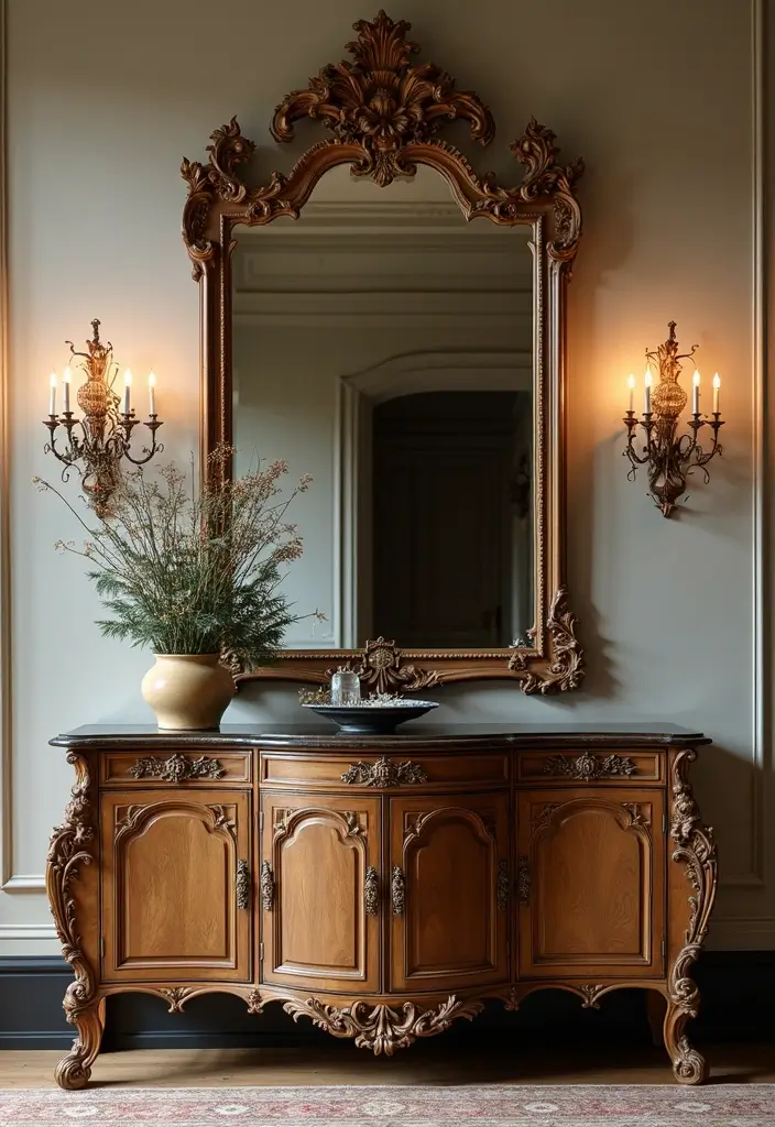 26 Small Mirror Wall Decor Ideas to Add Light and Depth to Your Bedroom - 8. Ornate Framed Mirrors