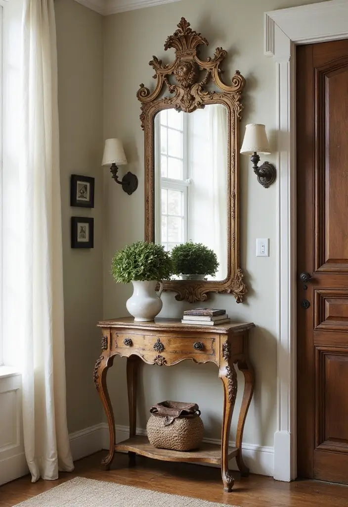 27 Chic Mirror Wall Decor Ideas Perfect for Any Hallway or Entryway 14 27 Chic Mirror Wall Decor Ideas Perfect for Any Hallway or Entryway - 14. Antique Mirrors with Decorative Stands