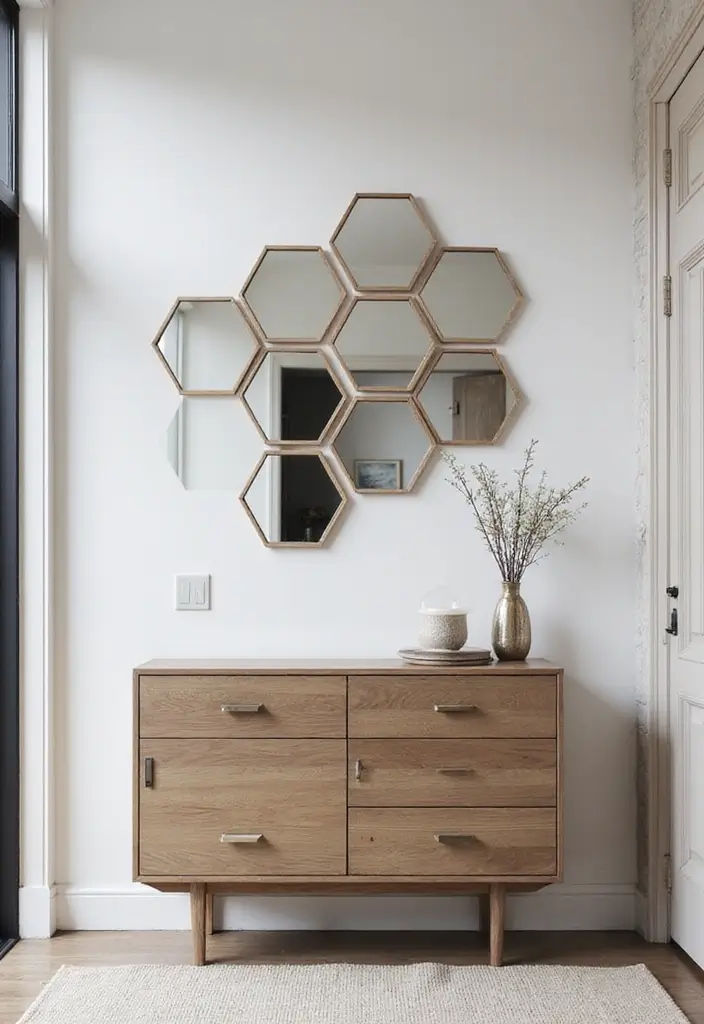 27 Chic Mirror Wall Decor Ideas Perfect for Any Hallway or Entryway 17 27 Chic Mirror Wall Decor Ideas Perfect for Any Hallway or Entryway - 17. Hexagonal Mirrors
