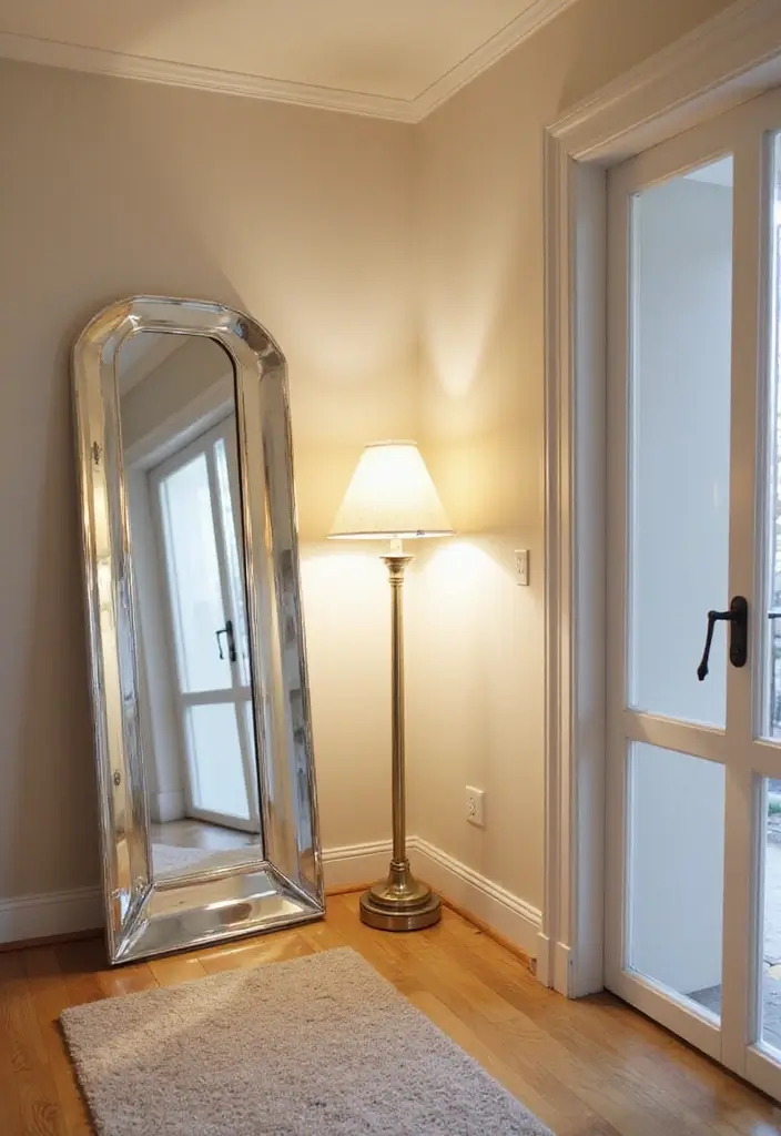 27 Chic Mirror Wall Decor Ideas Perfect for Any Hallway or Entryway 23 27 Chic Mirror Wall Decor Ideas Perfect for Any Hallway or Entryway - 23. Mirrored Floor Lamps