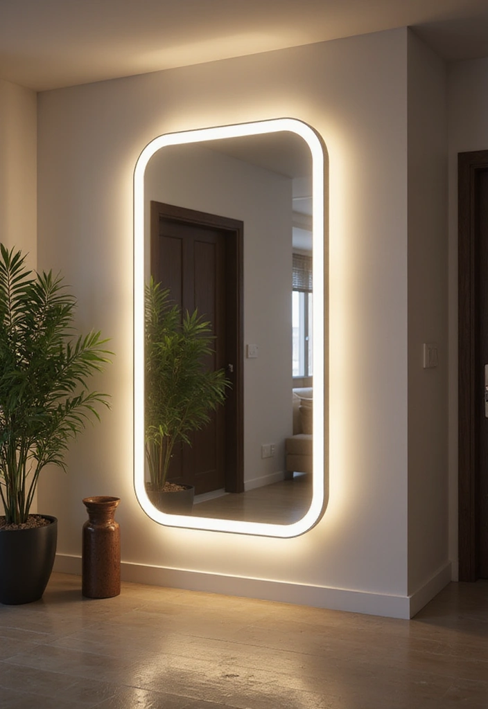 27 Chic Mirror Wall Decor Ideas Perfect for Any Hallway or Entryway 6 27 Chic Mirror Wall Decor Ideas Perfect for Any Hallway or Entryway - 6. Decorative Mirror with LED Lights