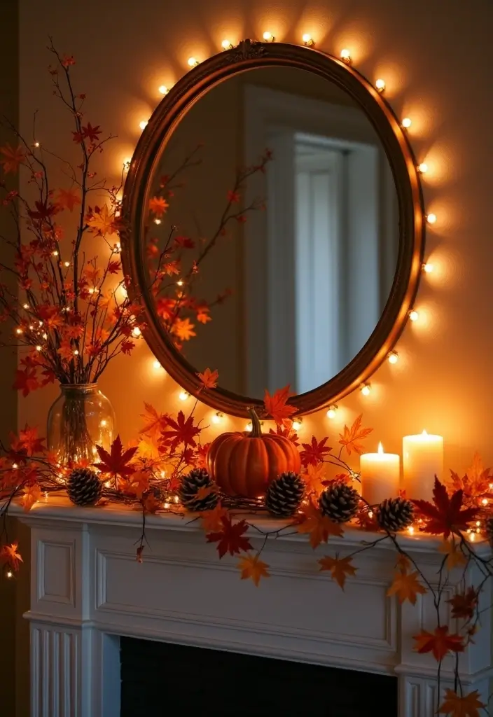 27 Mantel Decor with Mirror and Seasonal Themes for Year-Round Beauty 2 27 Mantel Decor with Mirror and Seasonal Themes for Year-Round Beauty - 2. Cozy Fall Vibes