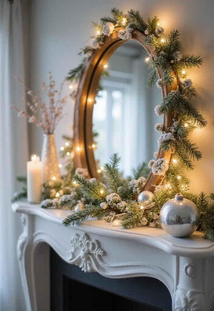 27 Mantel Decor with Mirror and Seasonal Themes for Year-Round Beauty 3 27 Mantel Decor with Mirror and Seasonal Themes for Year-Round Beauty - 3. Winter Wonderland