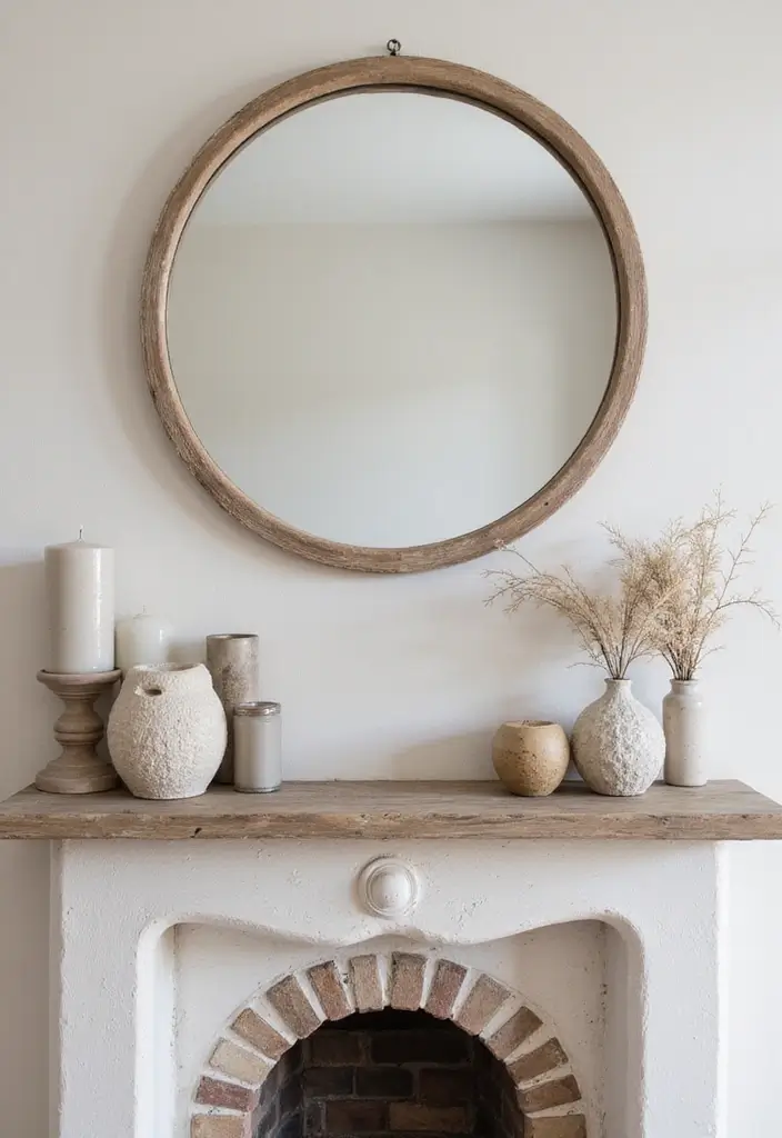 27 Mantel Decor with Mirror and Seasonal Themes for Year-Round Beauty 5 27 Mantel Decor with Mirror and Seasonal Themes for Year-Round Beauty - 5. Rustic Neutral Tones