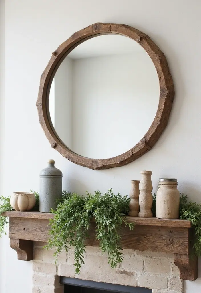 27 Mantel Decor with Mirror and Seasonal Themes for Year-Round Beauty 8 27 Mantel Decor with Mirror and Seasonal Themes for Year-Round Beauty - 8. Rustic Farmhouse Freshness