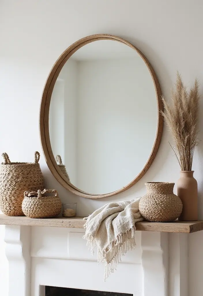 27 Mantel Decor with Mirror and Seasonal Themes for Year-Round Beauty 9 27 Mantel Decor with Mirror and Seasonal Themes for Year-Round Beauty - 9. Layered Textures