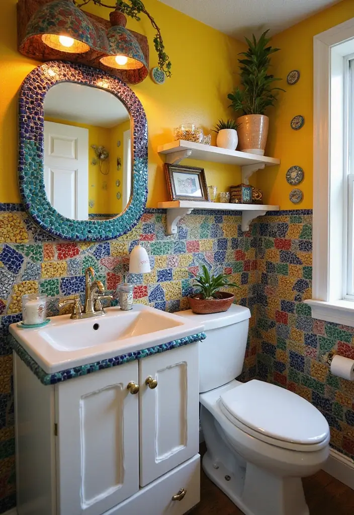 28 Creative Bathroom Mirror Decor Ideas to Upgrade Your Vanity Space - 11. Mosaic Mirrors for Artistic Flair