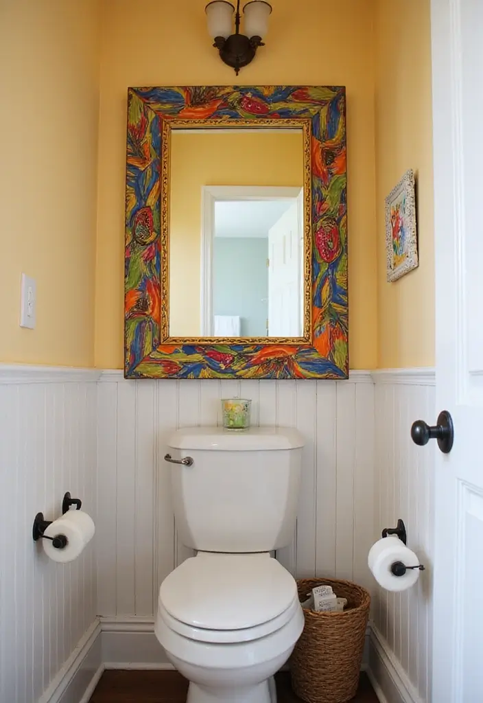 28 Creative Bathroom Mirror Decor Ideas to Upgrade Your Vanity Space - 16. Colorful Framed Mirrors