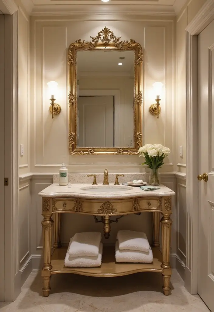 28 Creative Bathroom Mirror Decor Ideas to Upgrade Your Vanity Space - 20. Elegant Table Mirrors on Vanity