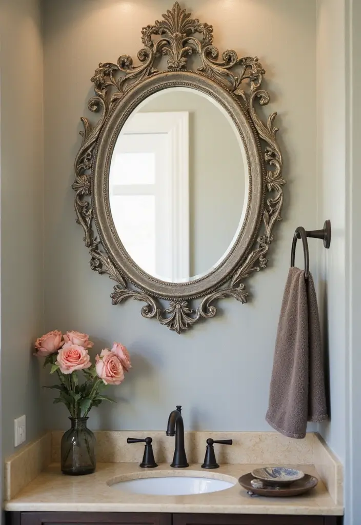 28 Creative Bathroom Mirror Decor Ideas to Upgrade Your Vanity Space - 24. Artistic Frame Designs