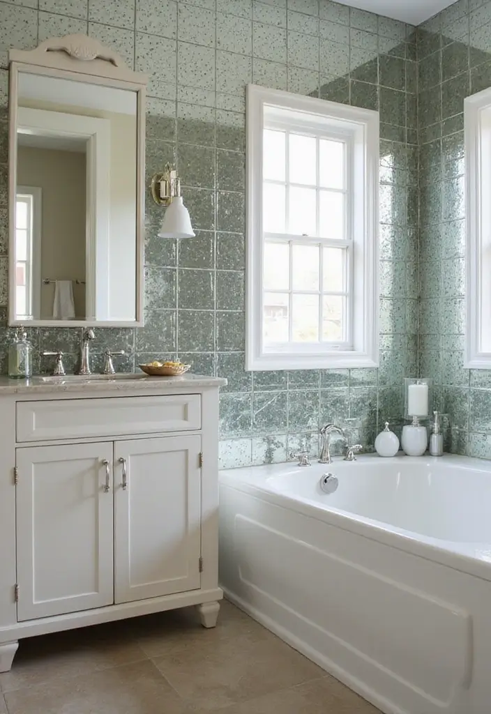 28 Creative Bathroom Mirror Decor Ideas to Upgrade Your Vanity Space - 3. Mirrored Tiles: A Dazzling Effect