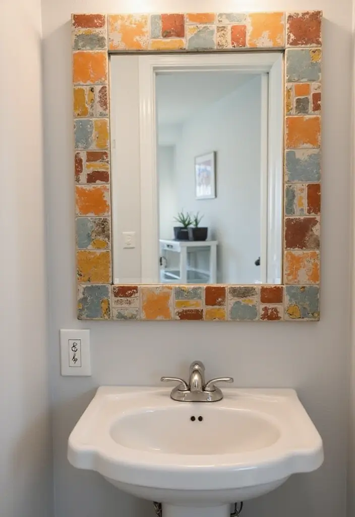 28 Creative Bathroom Mirror Decor Ideas to Upgrade Your Vanity Space - 7. Decorative Mirror Frames with Tile Insets