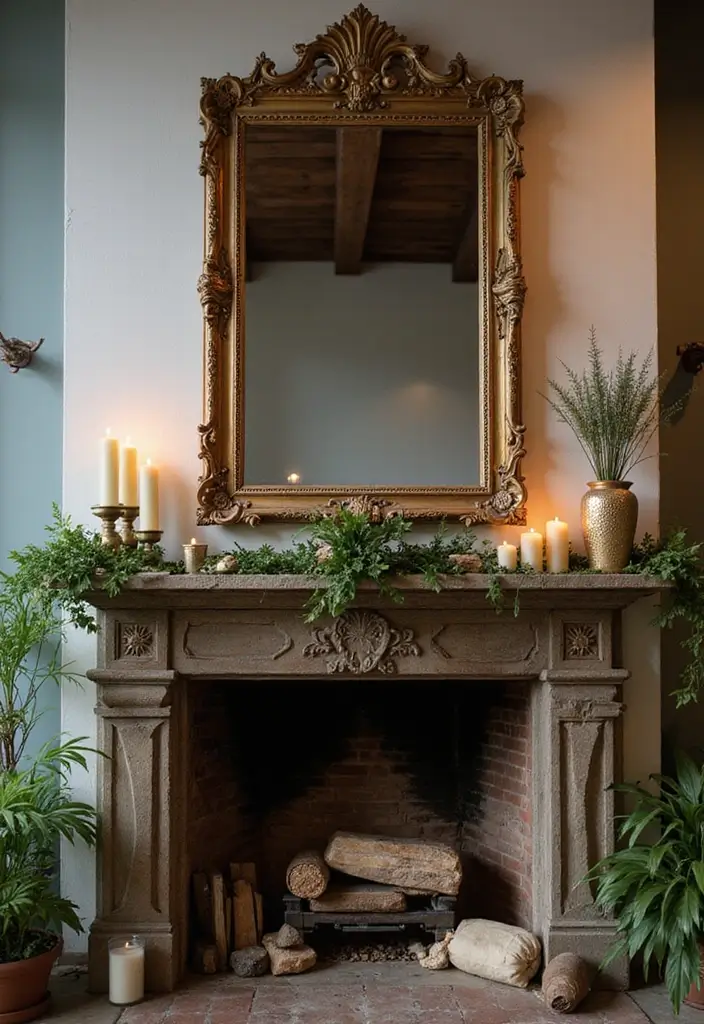 28 Creative Fireplace Mantle Decor with Mirror and Candles for Cozy Living Spaces 1 28 Creative Fireplace Mantle Decor with Mirror and Candles for Cozy Living Spaces - 1. Large Full-Length Mirror Over the Mantle