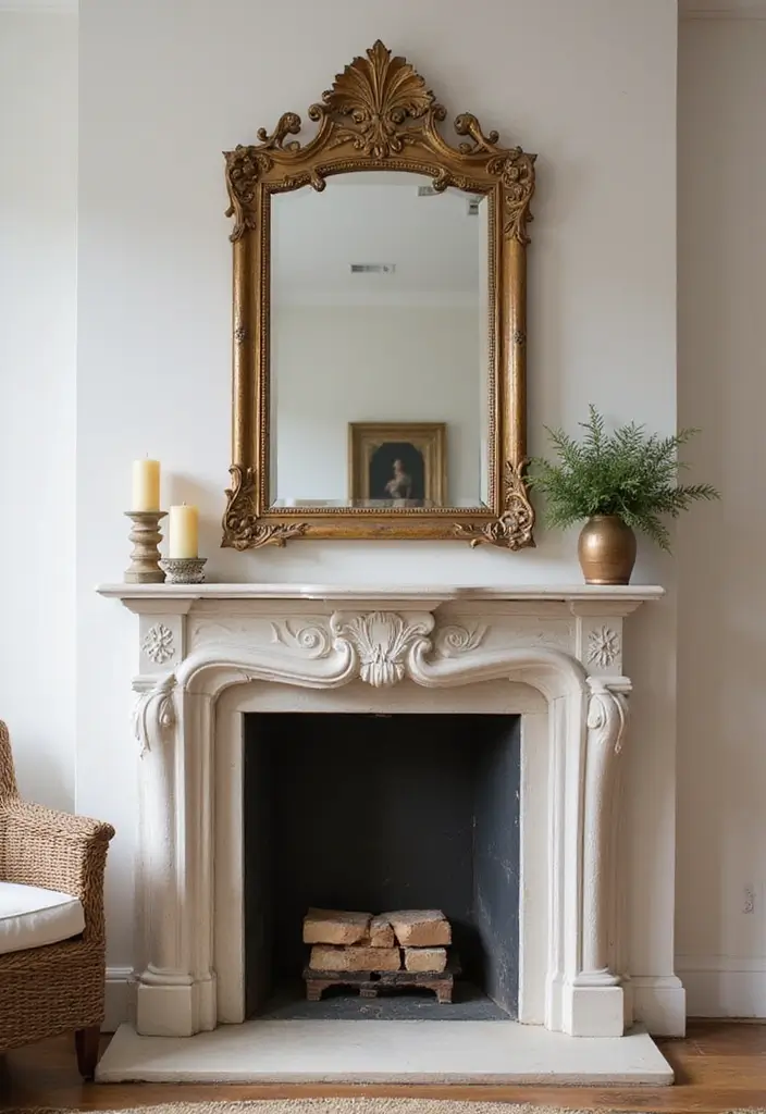 28 Creative Fireplace Mantle Decor with Mirror and Candles for Cozy Living Spaces 11 28 Creative Fireplace Mantle Decor with Mirror and Candles for Cozy Living Spaces - 11. Artistic Mirrors with Candlelit Corner