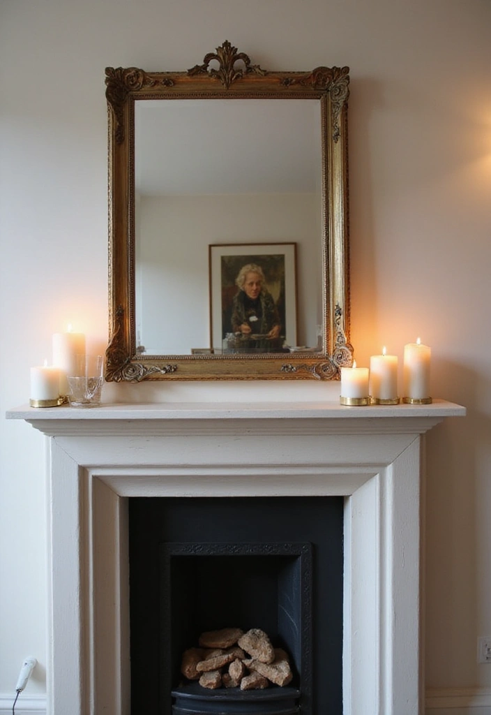 28 Creative Fireplace Mantle Decor with Mirror and Candles for Cozy Living Spaces 12 28 Creative Fireplace Mantle Decor with Mirror and Candles for Cozy Living Spaces - 12. Mirror Wall Art with Candles
