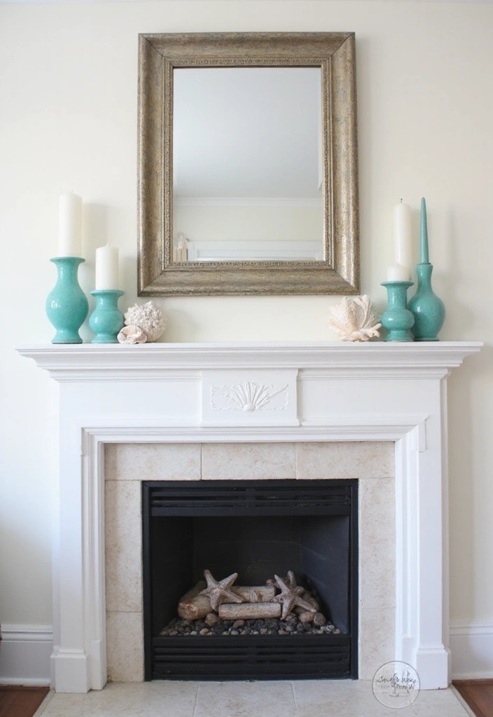 28 Creative Fireplace Mantle Decor with Mirror and Candles for Cozy Living Spaces 16 28 Creative Fireplace Mantle Decor with Mirror and Candles for Cozy Living Spaces - 16. Coastal Inspired with Mirrors and Candles