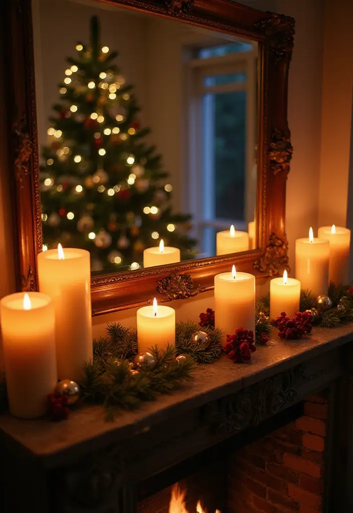 28 Creative Fireplace Mantle Decor with Mirror and Candles for Cozy Living Spaces 21 28 Creative Fireplace Mantle Decor with Mirror and Candles for Cozy Living Spaces - 21. Candlelit Mirror Reflection for Special Occasions