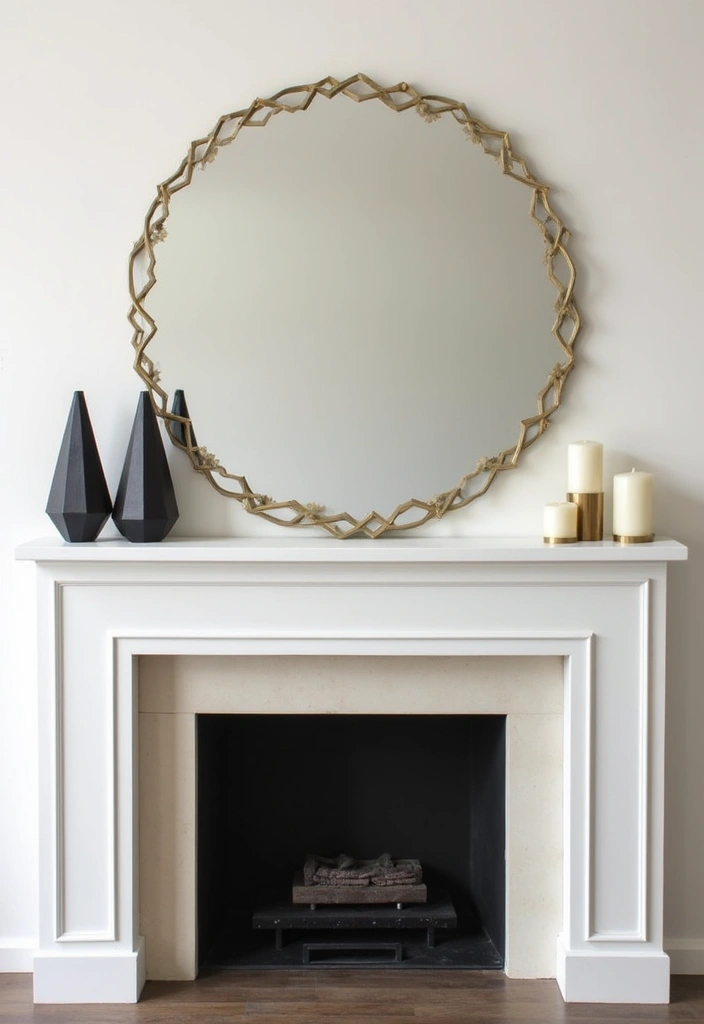 28 Creative Fireplace Mantle Decor with Mirror and Candles for Cozy Living Spaces 22 28 Creative Fireplace Mantle Decor with Mirror and Candles for Cozy Living Spaces - 22. Geometric Mirrors with Angular Candle Displays