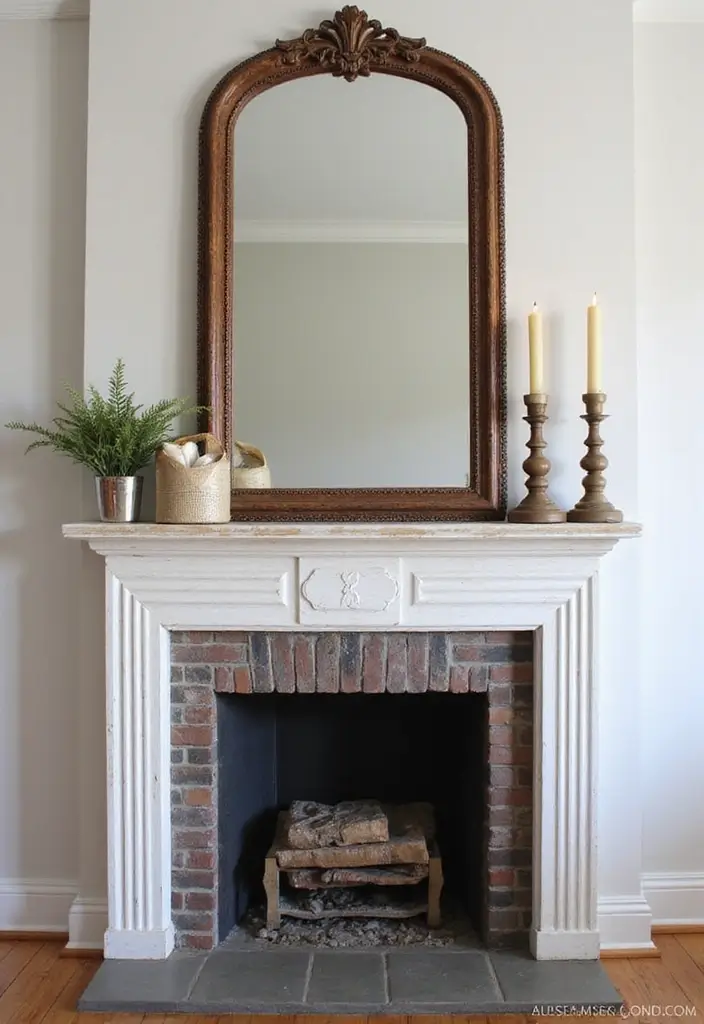 28 Creative Fireplace Mantle Decor with Mirror and Candles for Cozy Living Spaces 23 28 Creative Fireplace Mantle Decor with Mirror and Candles for Cozy Living Spaces - 23. Mixed Media with Mirrors and Candles