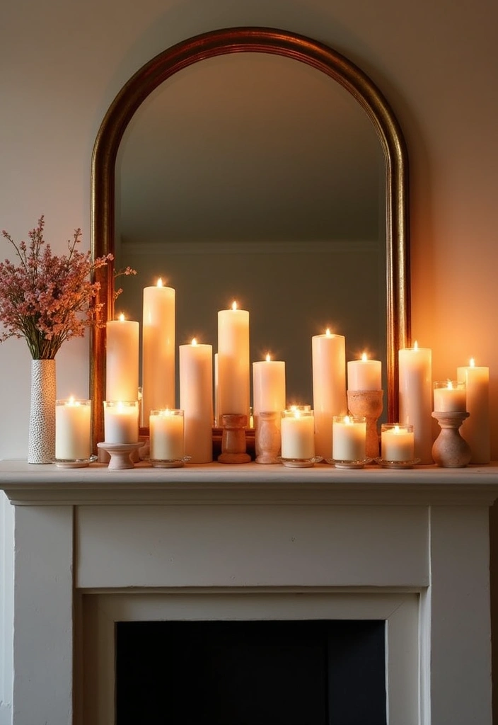 28 Creative Fireplace Mantle Decor with Mirror and Candles for Cozy Living Spaces 25 28 Creative Fireplace Mantle Decor with Mirror and Candles for Cozy Living Spaces - 25. Interactive Candle Displays with Mirrors