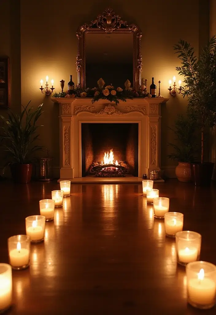 28 Creative Fireplace Mantle Decor with Mirror and Candles for Cozy Living Spaces 26 28 Creative Fireplace Mantle Decor with Mirror and Candles for Cozy Living Spaces - 26. Candlelit Pathway with Mirrors
