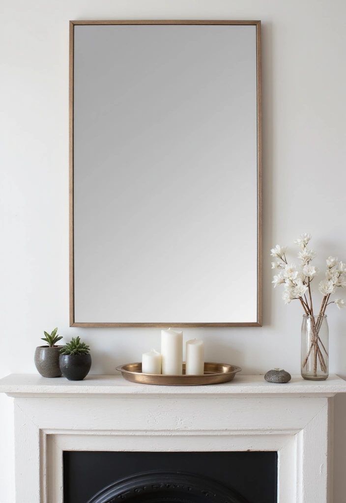 28 Creative Fireplace Mantle Decor with Mirror and Candles for Cozy Living Spaces 3 28 Creative Fireplace Mantle Decor with Mirror and Candles for Cozy Living Spaces - 3. Minimalist Mirror with Simple Candle Arrangements