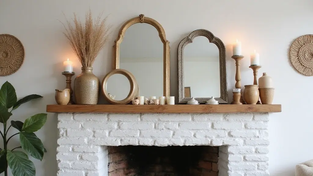 28 Creative Fireplace Mantle Decor with Mirror and Candles for Cozy Living Spaces